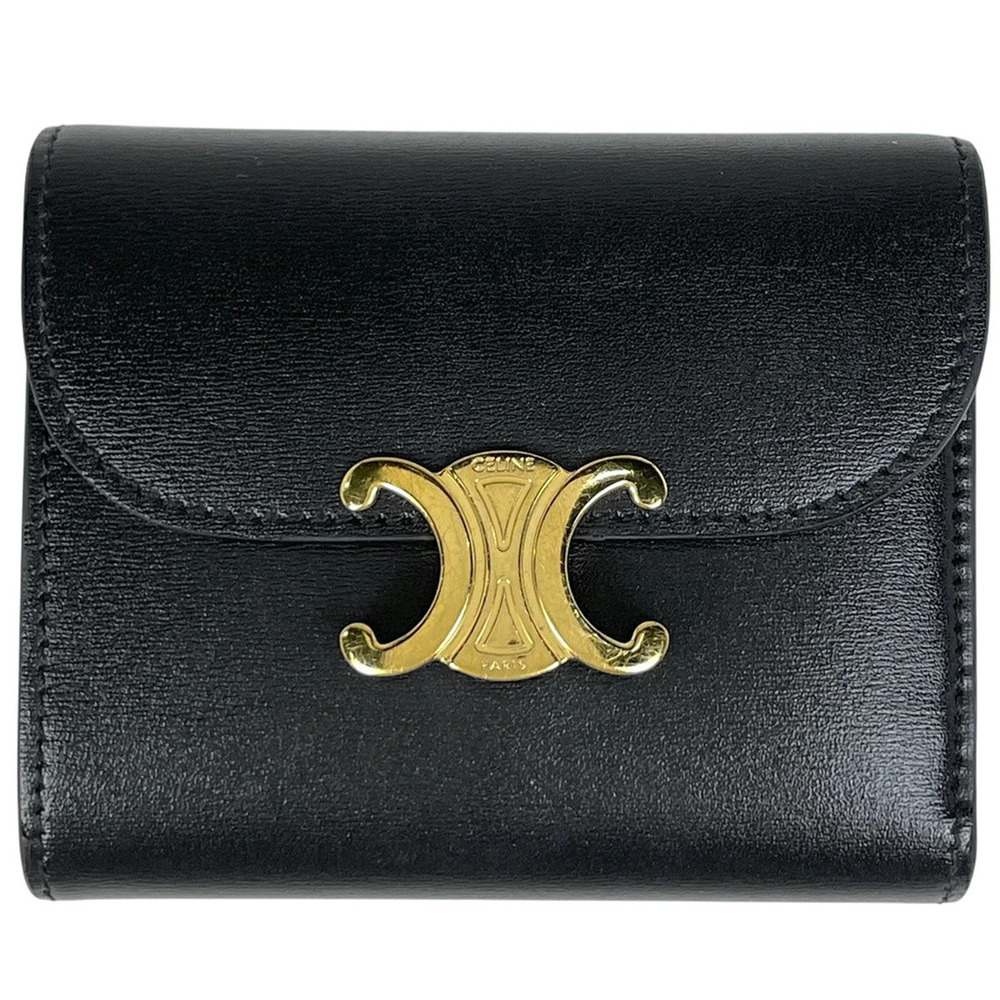 Celine Flap Wallet Triomphe Leather Black